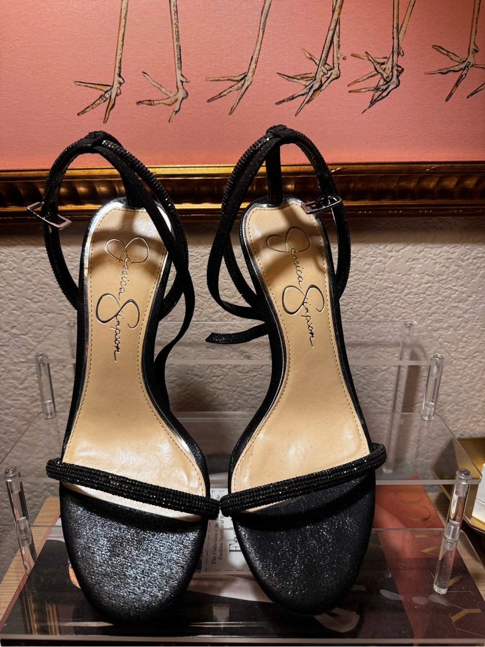 Jessica Simpson Black Sparkle Ankle Strap Sandals